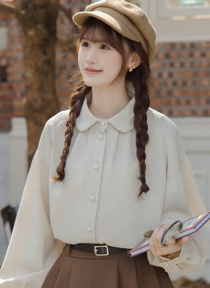 Apricot Polo Collar Waffle Shirt