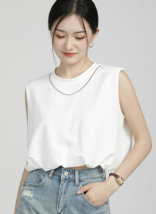Elegant Straight Shoulder Sleeveless Shirt