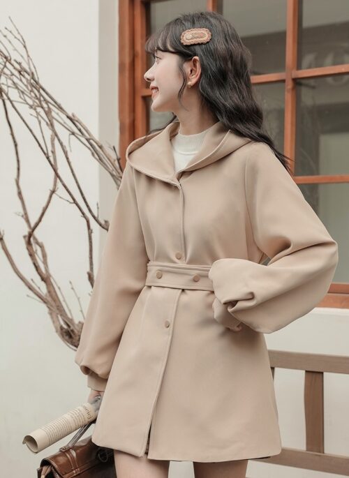 Khaki Hooded Windbreaker Plain Jacket