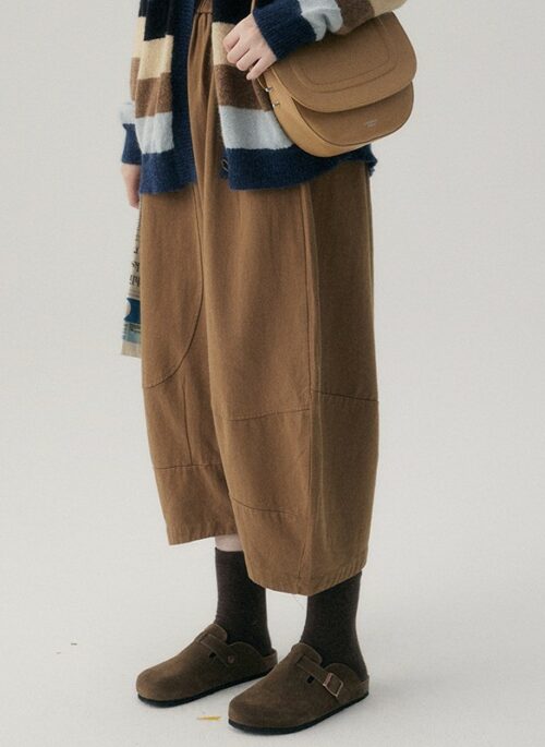 Khaki Wide-Leg Cropped Pants