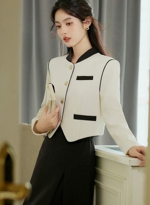 Beige French Jacket And Skirt Set