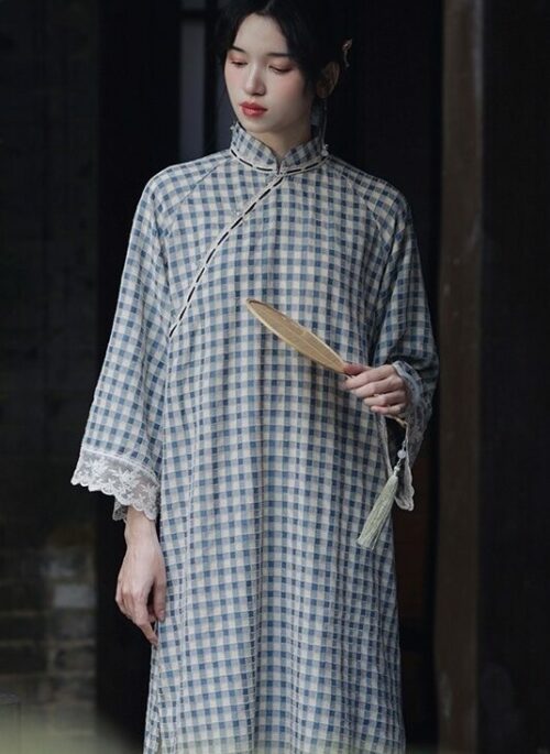 Blue Chinese Style Plaid Dress