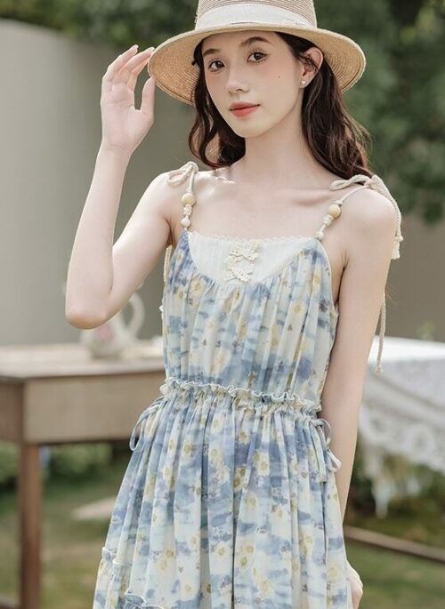 Blue Floral Suspender Dress