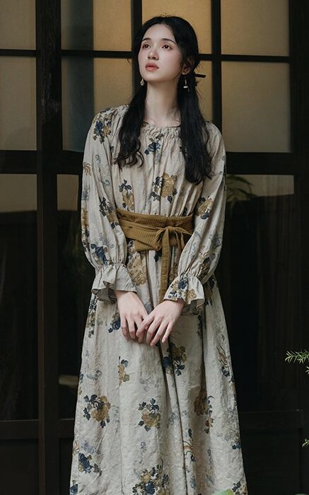 Floral Long Sleeve Retro Dress