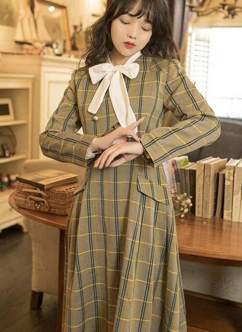 Green Plaid Vest Dress and Small Coat
