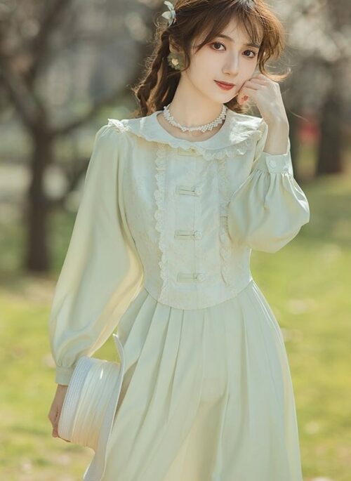 Green Retro Two-Piece Doll Collar Dress