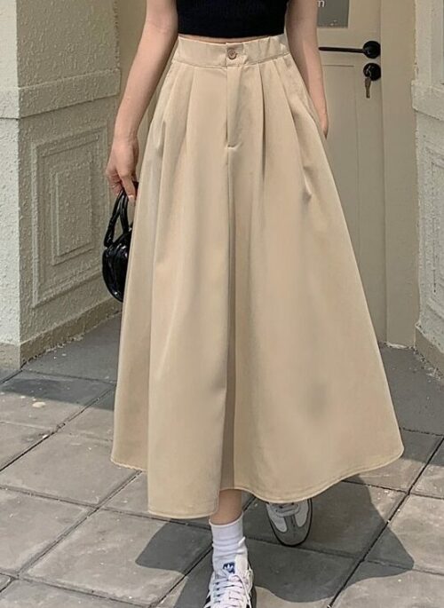 Khaki High Waist Umbrella Skirt