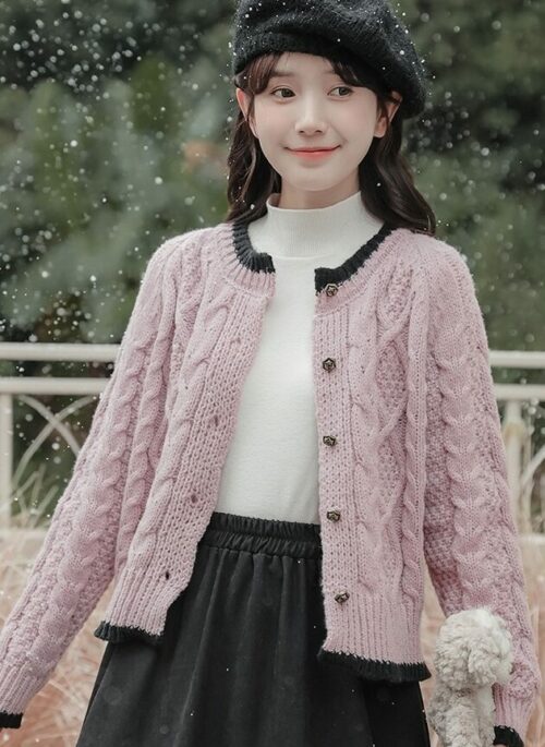Pink Twisted Knitted Cardigan
